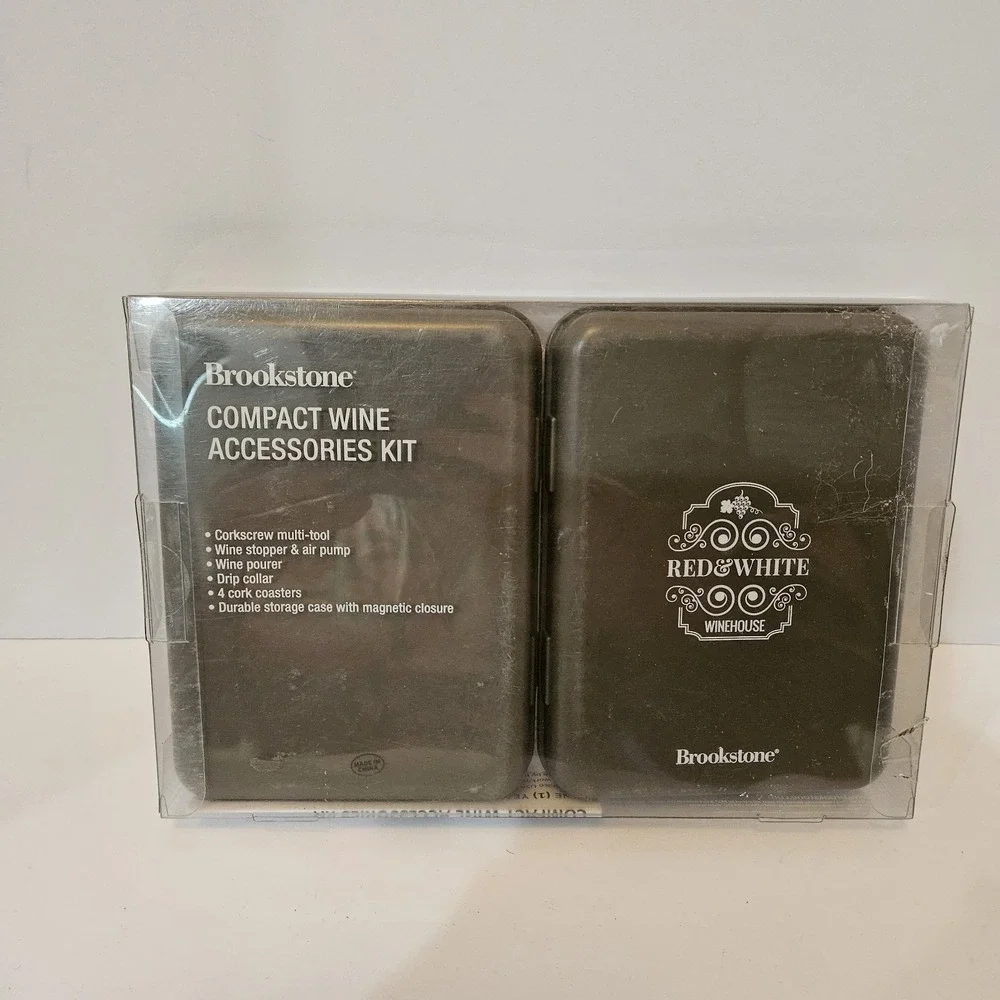 Brookstone Compact Wine Accessories 9PCS With CASE SEALED Corkscrew Coasters